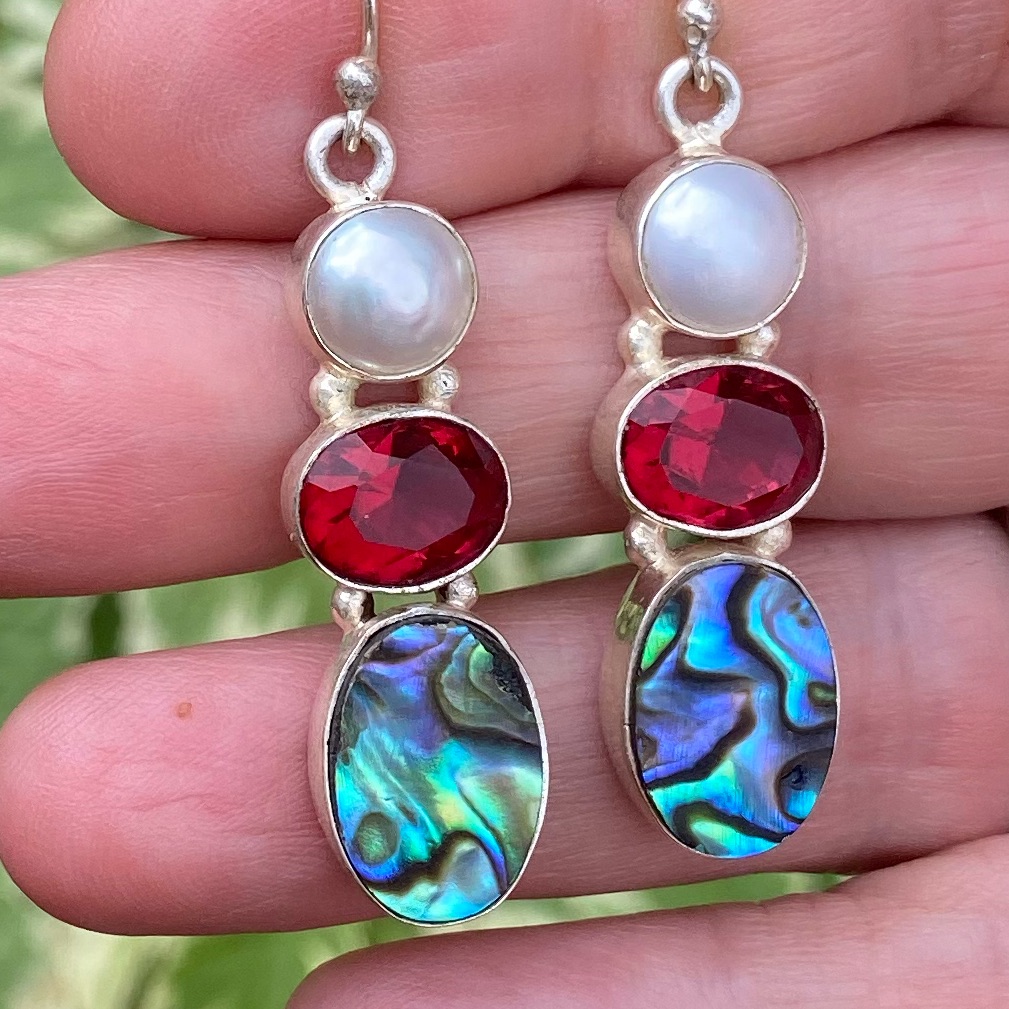 Fresh Water Pearl Abalone Shell Sterling Silver Handcrafted Earrings 2 35$